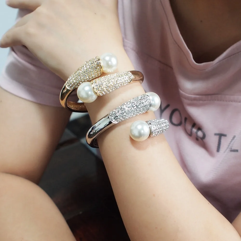 

Imitation Pearls Cuff Bracelets Charm Bracelets Bangles For Women Rhinestone Alloy Jewelry Accessories Golden Silver Color UKMOC