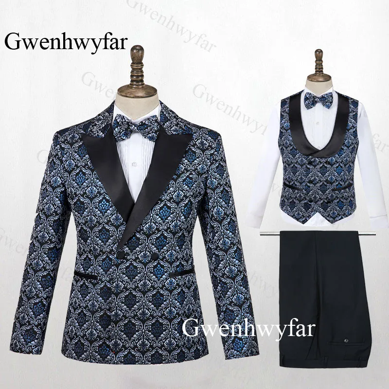 color 10 Gwenhwyfar мужской модный двубортный костюм синий цветочный Jacqaurd высококачественные для жениха костюмы для вечеринки Выпускной сценический костюм певица - Цвет: color 10