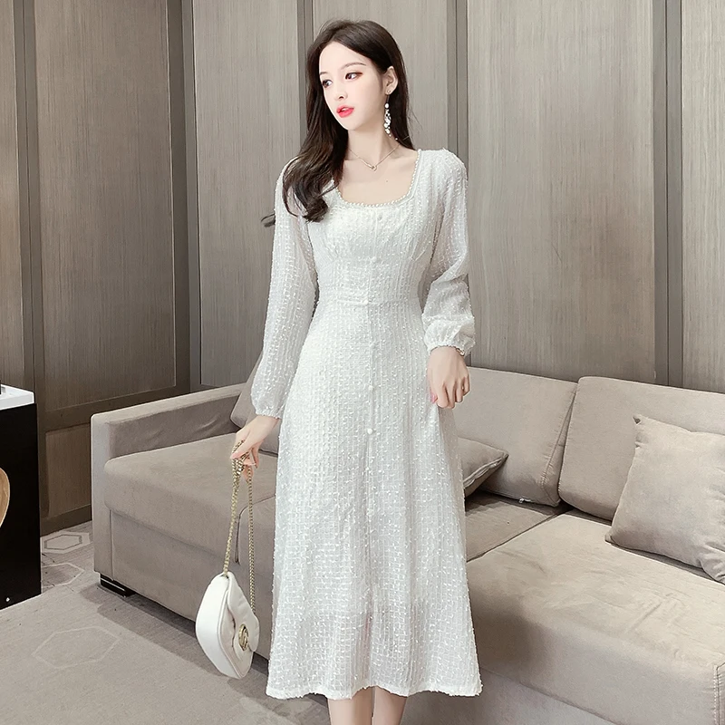 Женское винтажное платье с длинным рукавом Элегантное повседневное шифоновое