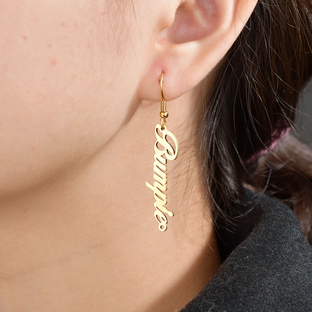 UZone New Fashion Stainless Steel Custom Name Drop Earrings Personalized Letter Dangle For Women Birthday Gift Jewelry | Украшения и
