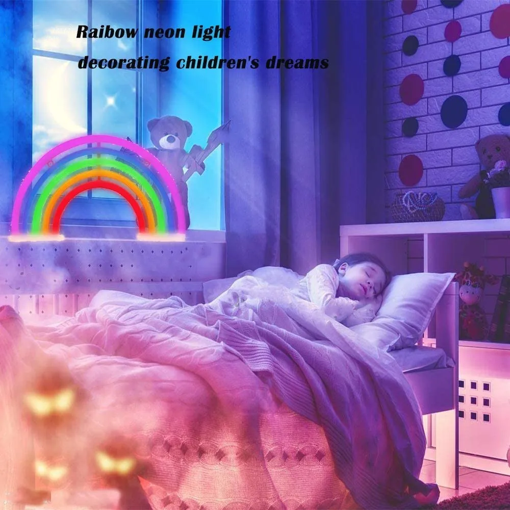 

Rainbow Neon Light Cute Colorful Neon Rainbow Sign Battery or USB Powered Night Light for Kids Room Bedroom Christmas Festival
