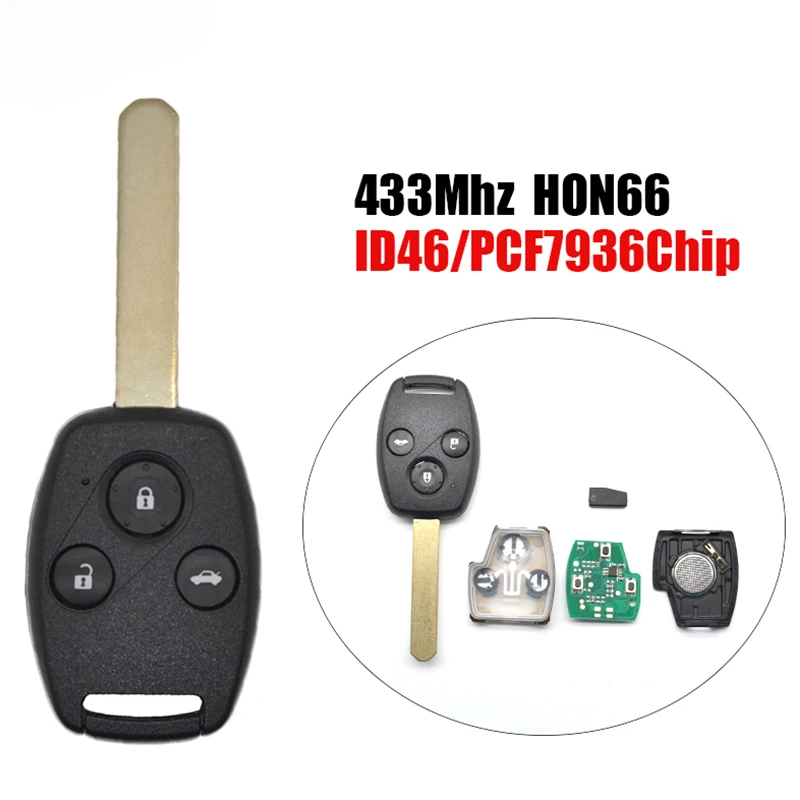 H0030 дистанционный Автомобильный ключ 3 кнопки 433 МГц ID46 чип HON66 для Honda Accord CRV fob|Ключ