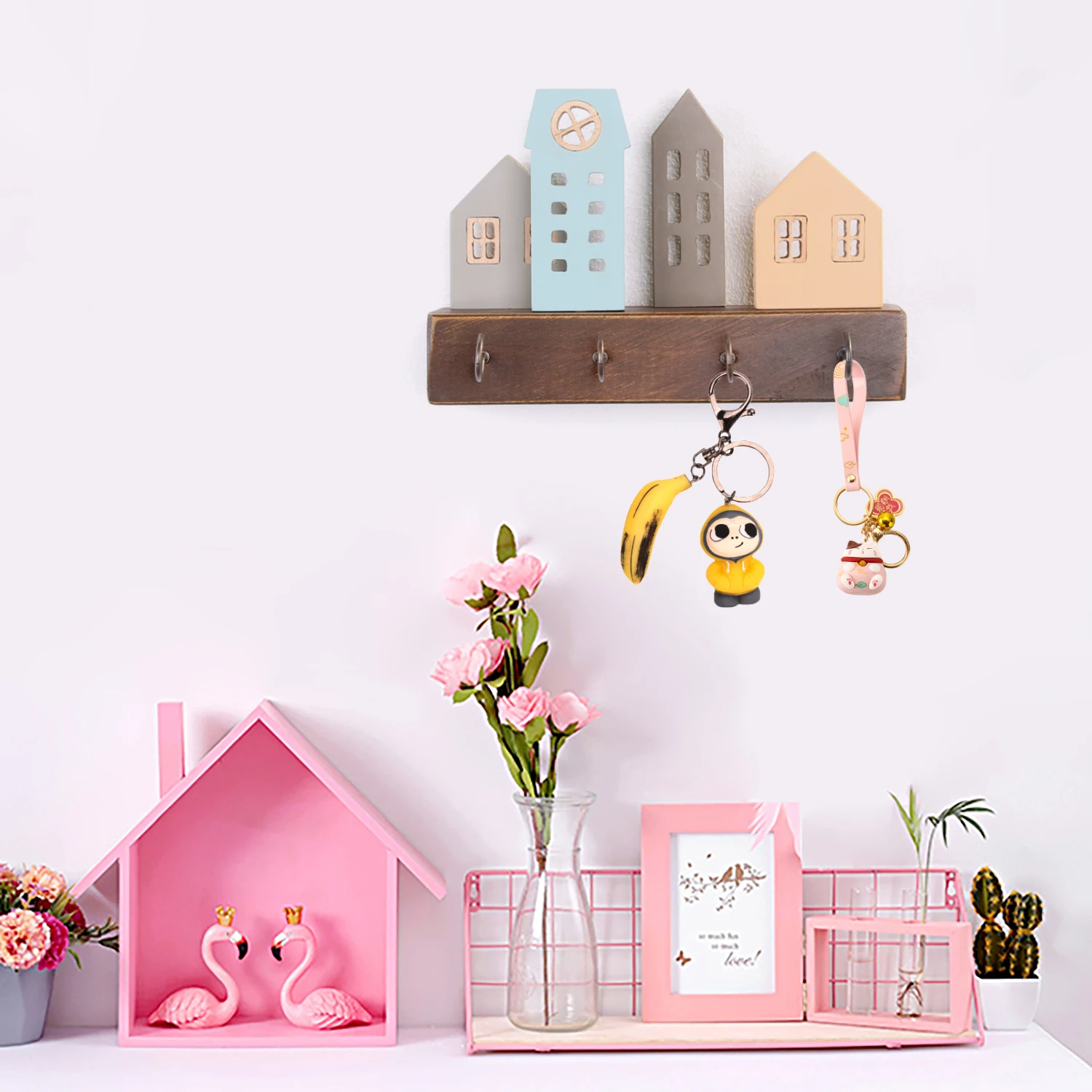 Компактный настенный стеллаж для хранения с крючком винтажная Бамбуковая