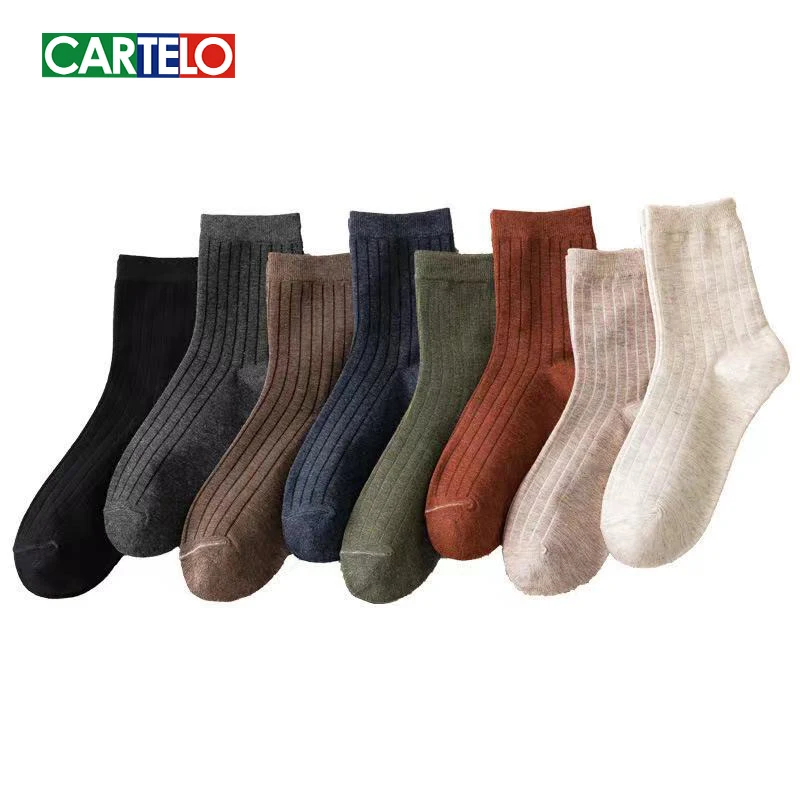 

CARTELO Solid Colorful Men's Socks New Casual Fashion Sport Middle Tube Socks Soft Breathable Cotton 4 Season Male Носки мужск