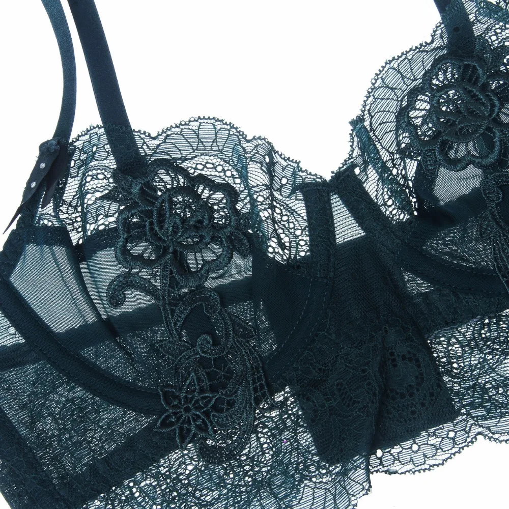

Floral embroidery sexy lingerie lace female intimates ultrathin cup women fashion bra set transparent bras tall waist panties