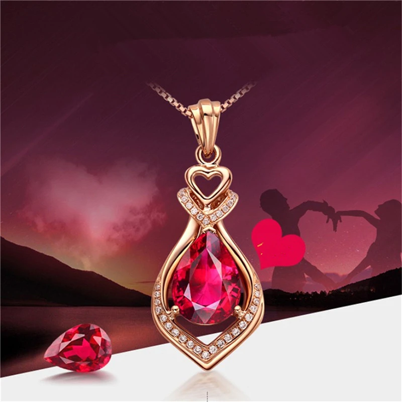 

2021 Trendy Rose Gold Clavicle Necklaces Female Charming Crystal Red Heart Flower Pendant Women Choker Silver Plated Accessories