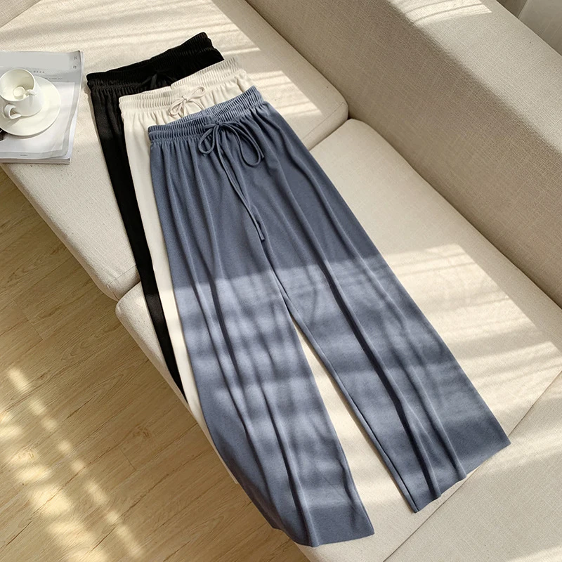 Женские кружевные расклешенные брюки в Корейском стиле черные до щиколотки с