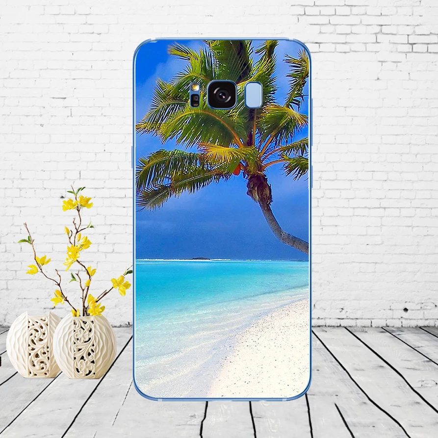235D summer Beach Scene at Sunset on sea Palm Tree Soft Silicone Cover Case for Samsung Galaxy S6 S7 edge S8 S9 S10 plus A70 A50 | Мобильные