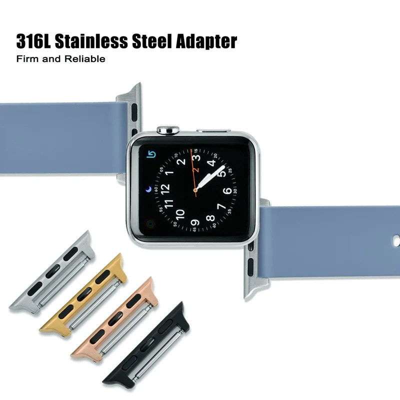 WOCCI Silicone Watch Band for Apple Watch Series 5 4 3 2 1 38mm 40mm 42mm 44mm Silver Adapter