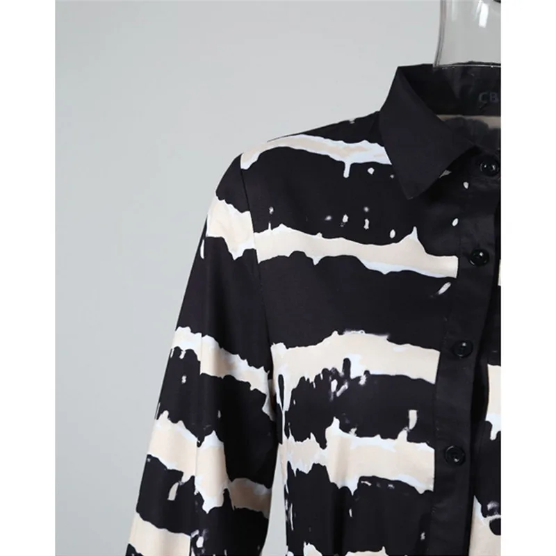 

Fashion 2019 Women Wave Long Sleeve Shirt Dress Fall Style Print Casual Loose Kaftan Long Maxi Woemn Asymmetrical Dress Sundress