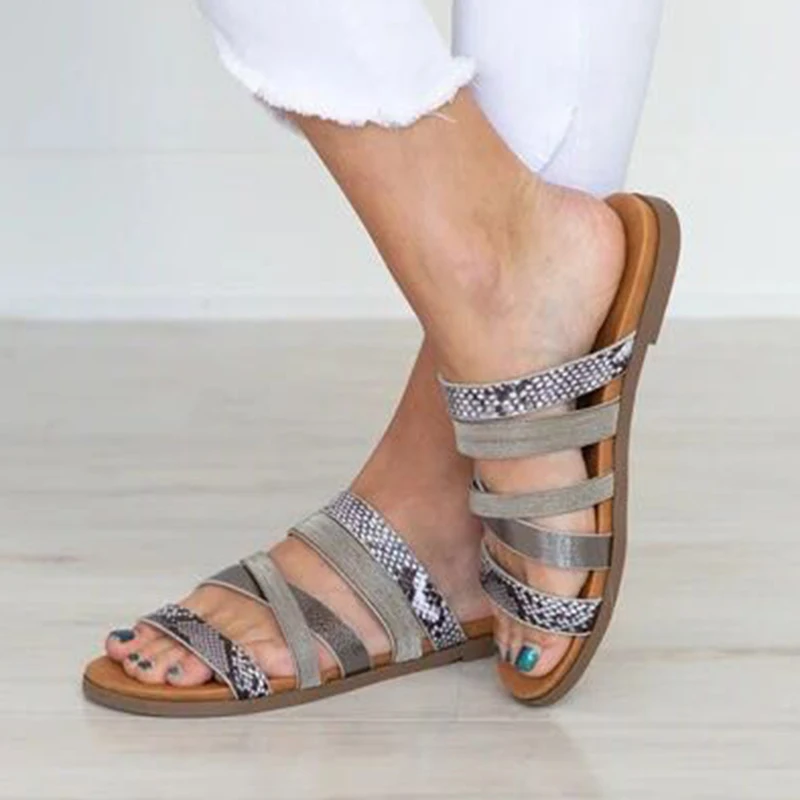 

Flat Slippers Women Shoes Woman Leopard Flock Slip On Casual Female Plus Size Open Toe Beach Slides Fashion Ladies 2021 Summer