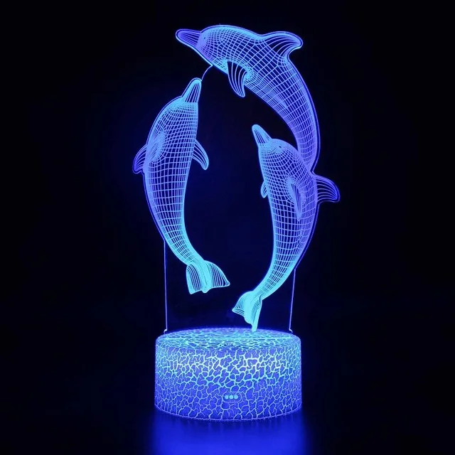 3d лампа в виде дельфина с трещин основанием светодиодный USB креативный 3D светильник изменение 7 цветов