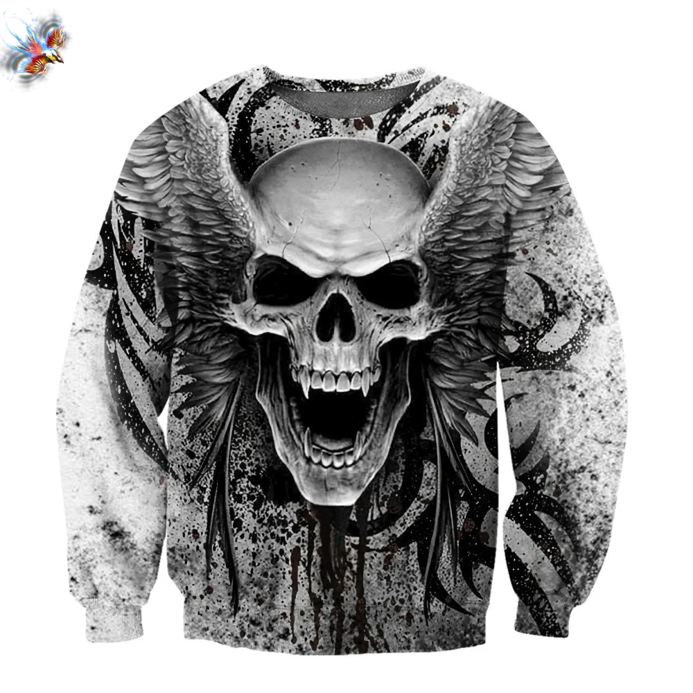 

3D Skull Personality Over Printed Fashion Hoodies Men Hooded Sweatshirt Unisex Zip Pullover Casual Jacket Tracksuit Full size 7X