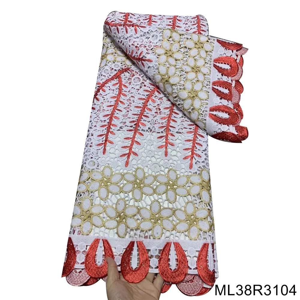 

5 Yard Swiss Lace Fabric 2021 Latest Heavy Beaded African Embroidery Guipure Soft Lace Fabric Nigerian Cape Lace Fabric ML38G301