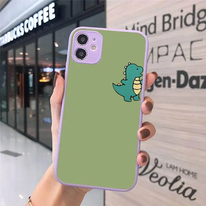 

Phone Case For iPhone 12 11 Mini Pro XR XS Max 7 8 Plus X Cute Dinosaur Matte transparent Purple Cover