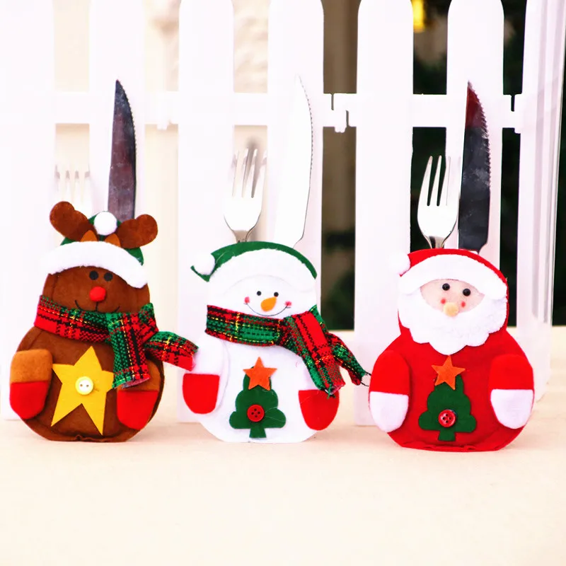 Santa Claus Snowman Elk Style Utensil Knives Forks Holder Cutlery Bag Pouch Christmas New Year Decor Tableware Supplies
