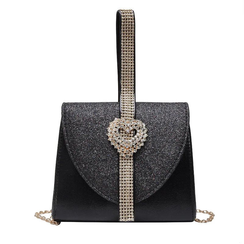 

The New trend fashion Casual Sequins Chain Heart-shaped diamond buckle Lady bags Shoulder Bags Messenger bag Small square bag