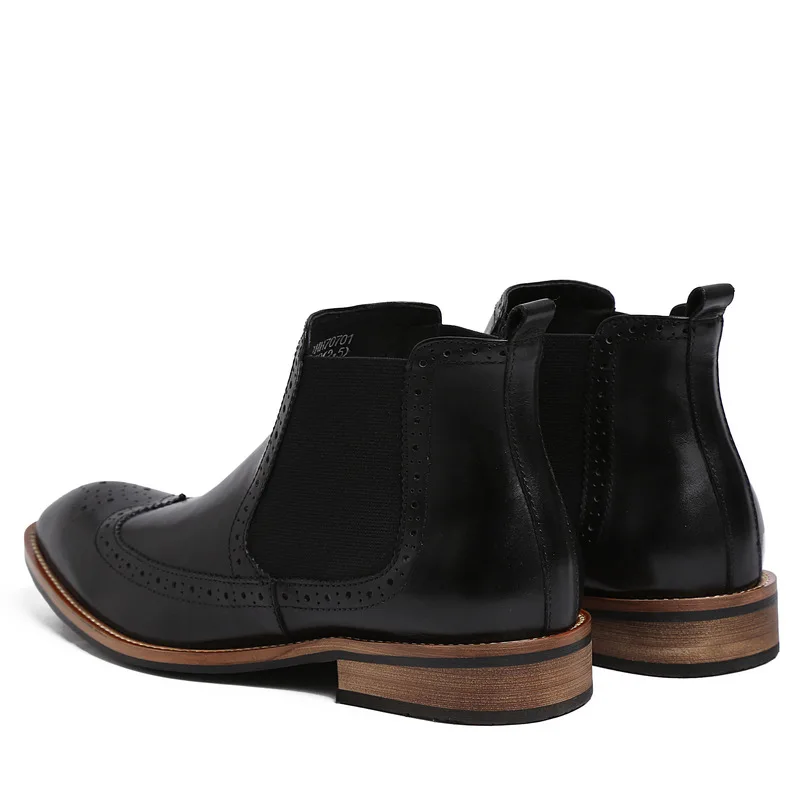 Knight Winter Mens Retro Pointed Toe Slip On Brogue Chelsea Boots Real Leather Business Man Casual Shoes Fashion Footwear | Обувь