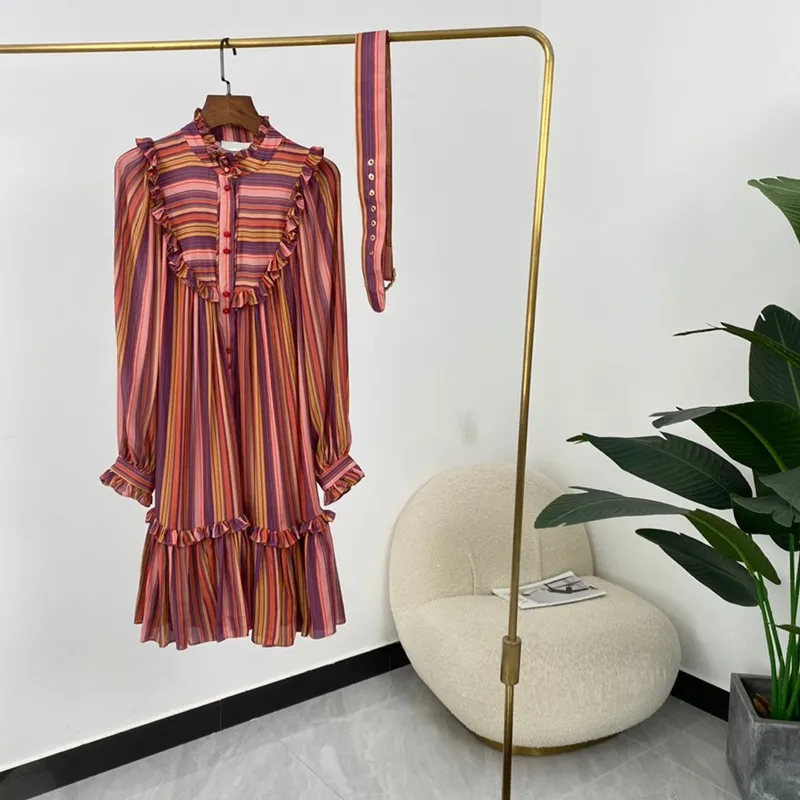 

Женское ТРАПЕЦИЕВИДНОЕ мини-платье с поясом, винтажное платье в горошек и в полоску, с длинным рукавом, с принтом в виде мульти, на Рождество