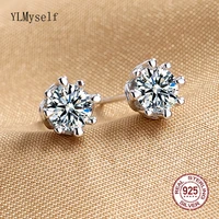 real 5mm moissanite stone 8 claws stud earrings solid 925 silver metal elegant fine jewelry for women