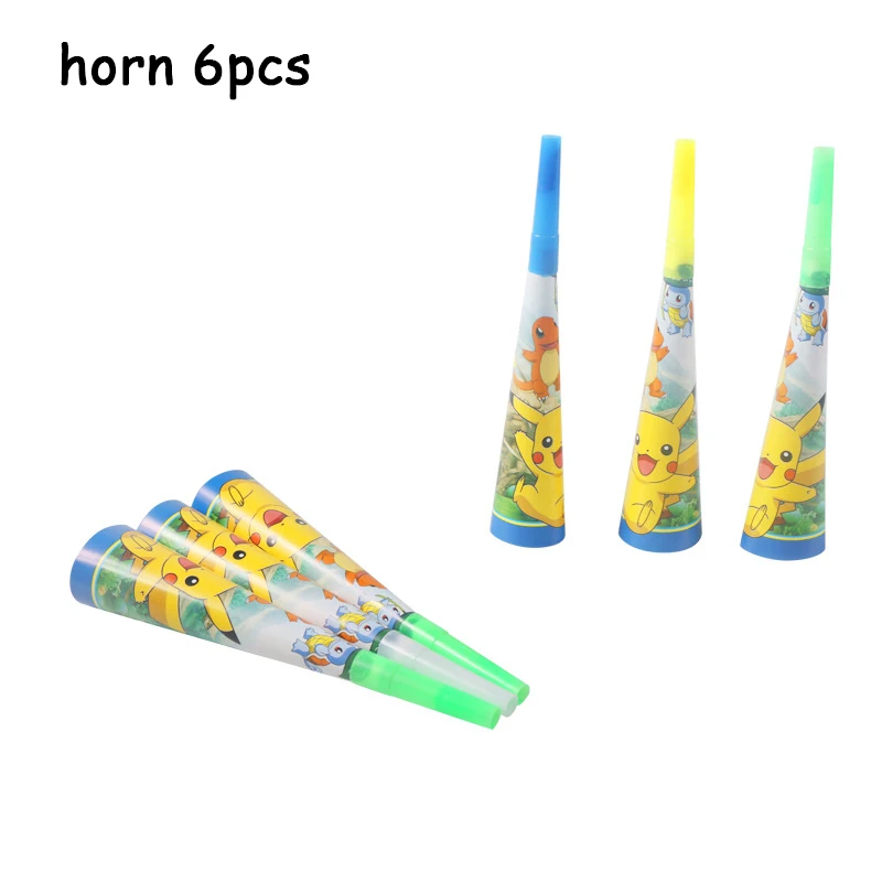 horn 6pcs Pokemon Go Пикачу принадлежности для тематической вечеринки посуда тарелка воздушные шары салфетка чашка для детского душа вечерние украшения для дня рождения - Цвет: horn 6pcs