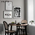 Настенная картина на холсте, настенный постер черного и белого цвета с изображением чаепития, еды в столовой, современный кухонный Декор