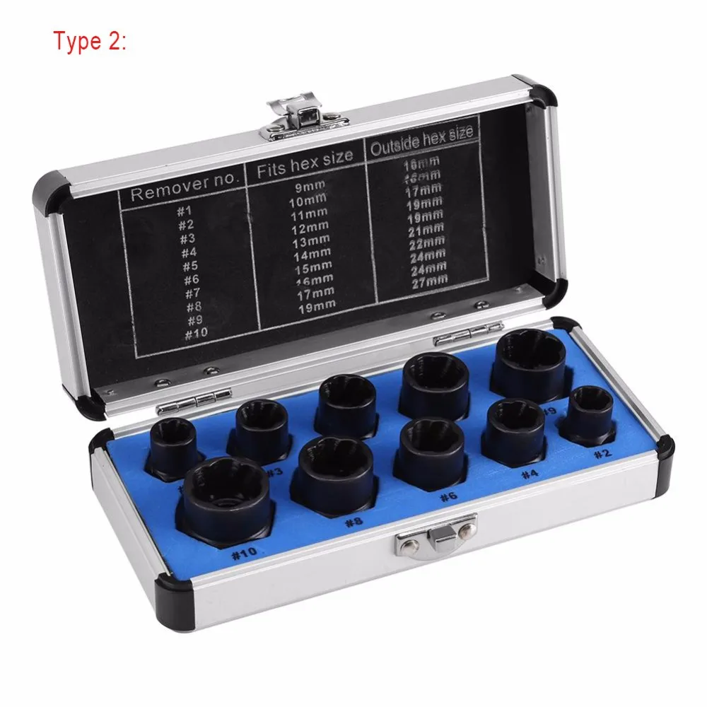 

High-end ten piece set damaged nut bolt extractor socket hex nut removal tool