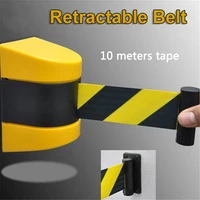 kinjoin max 10m belt length wall mounted retractable belt barrier with yellow black striped caution belt for separated region