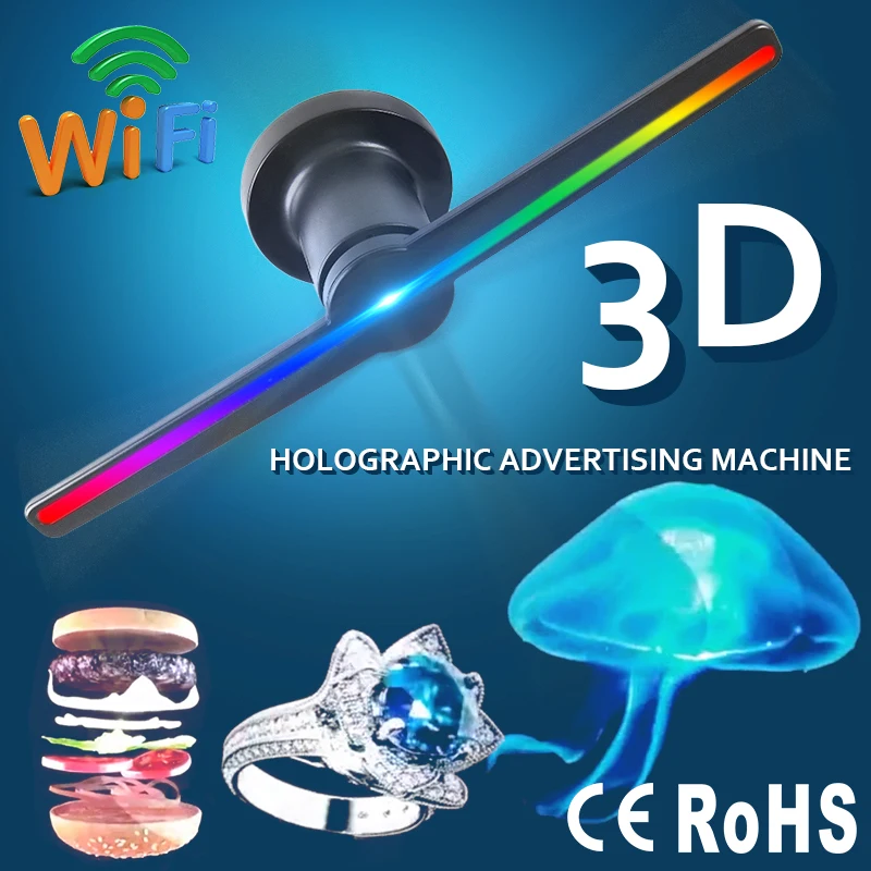 Wifi 224 шт. светодиодный s 42 см AC 100-240 в 3D голограмма проектор лампа рекламный дисплей светодиодный вентилятор 3D пульт дистанционного управления голограмма плеер светильник