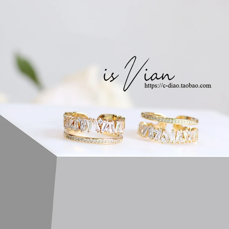 

European and American-Style Zircon Double-Layer Shape Ring Japanese and Korean Trend Street Shot Open Ring Big Brand Style Perso