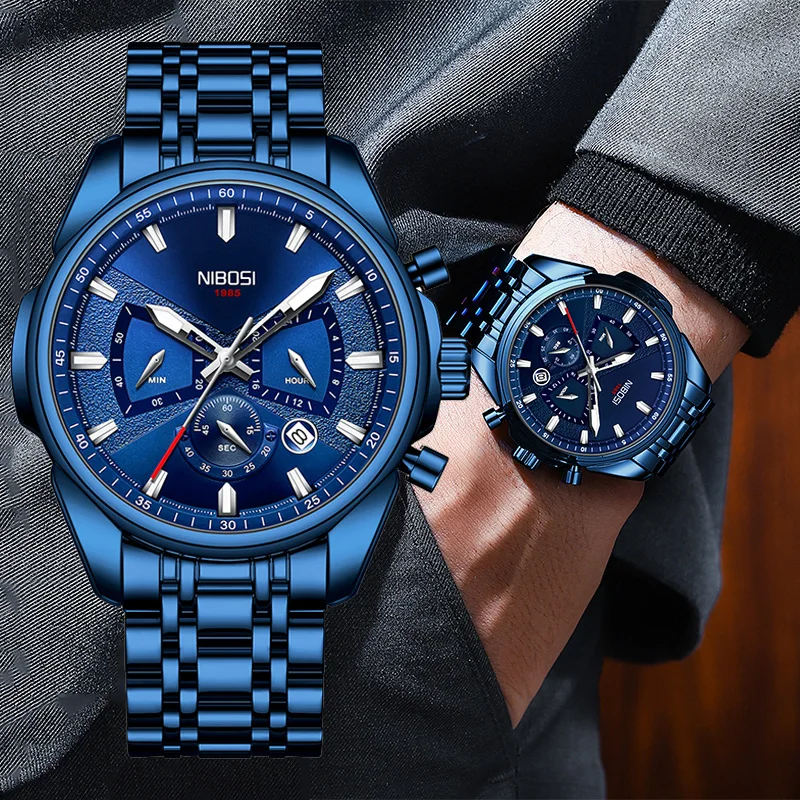 

NIBOSI Brand Luxury New Fashion Reloj Mens Watches Stainless Steel Chronograph Business Quartz Watch For Men Relogio Masculino