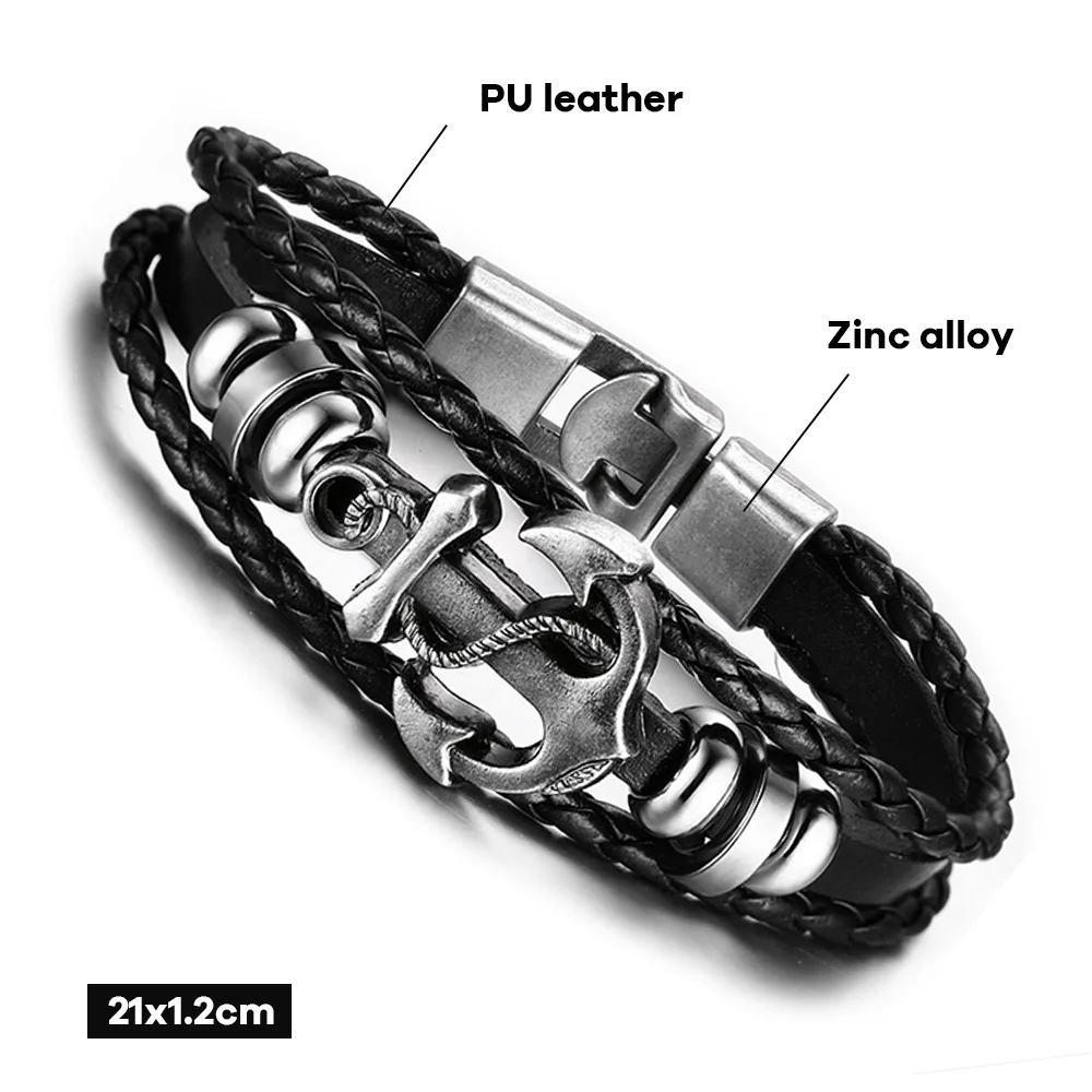 Винтажный Мужской Браслет многослойный Плетеный кожаный браслет ручной работы