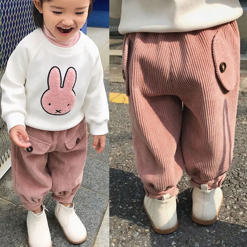 Модные детские вельветовые шаровары Весенне-осенняя одежда Брюки для девочек