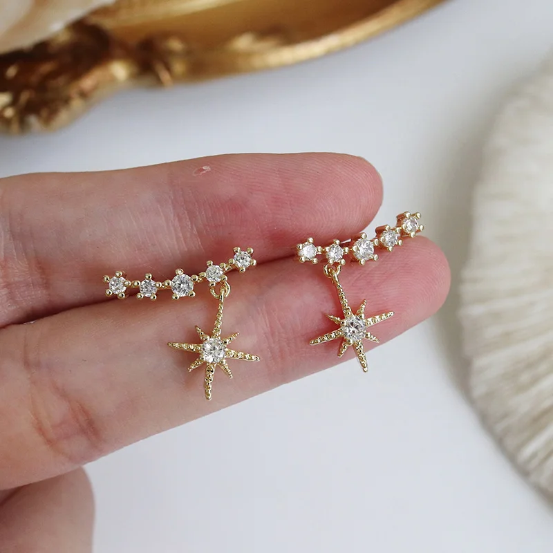 Висячие серьги гвоздики WTLTC с фианитами и шестиконечными звездами женские