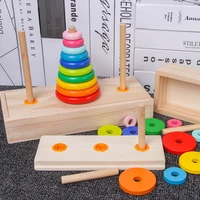 classic wooden puzzle stack tower of hanoi kid mathematical early educational toys parent child interaction toy with storage box