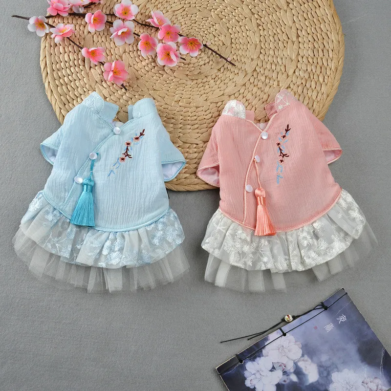 

Spring And Summer Clothes Pet Dog Cat Clothes Lace Print Dress Durable High Quality Fashion Leisure Warm Soft
