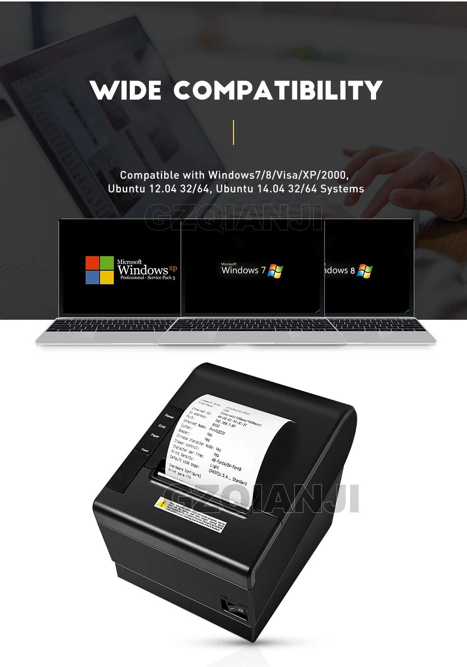 POS 80 мм тепловой чековый принтер автоматический режущий принтер с USB Последовательный Ethernet Lan порт драйвер для Windows ESC/POS GZ8005