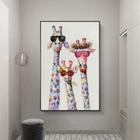 Жираф Семья с очками масло Картины Печать на холсте искусство фотографии Животные уличные художественные плакаты и принты для детской комнаты настенный Декор