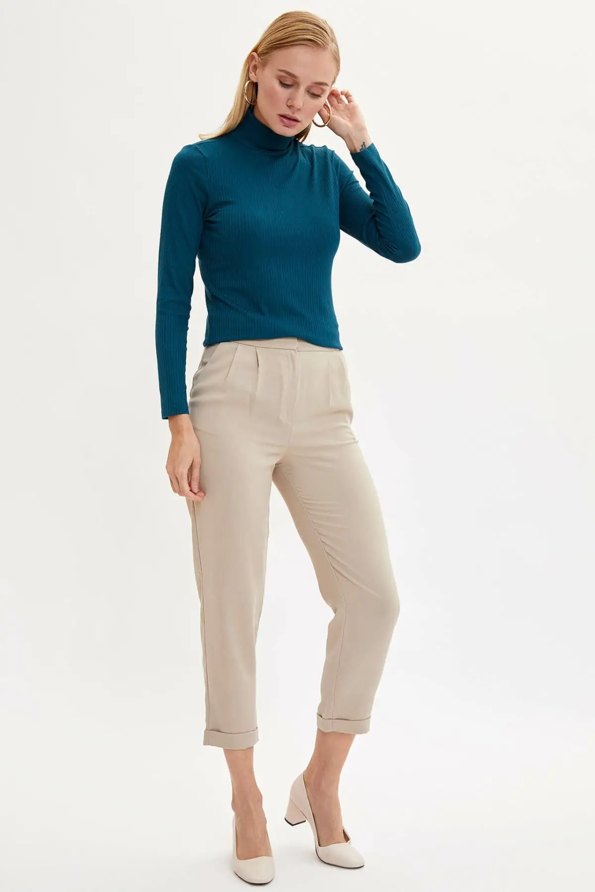 DeFacto Модные женские элегантные брюки повседневные свободные укороченные Удобные