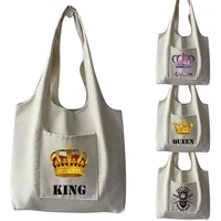 shopping bag ladies handbag fashion handbag messenger shoulder bag crown print tote bag storage large capacity harajuku bag