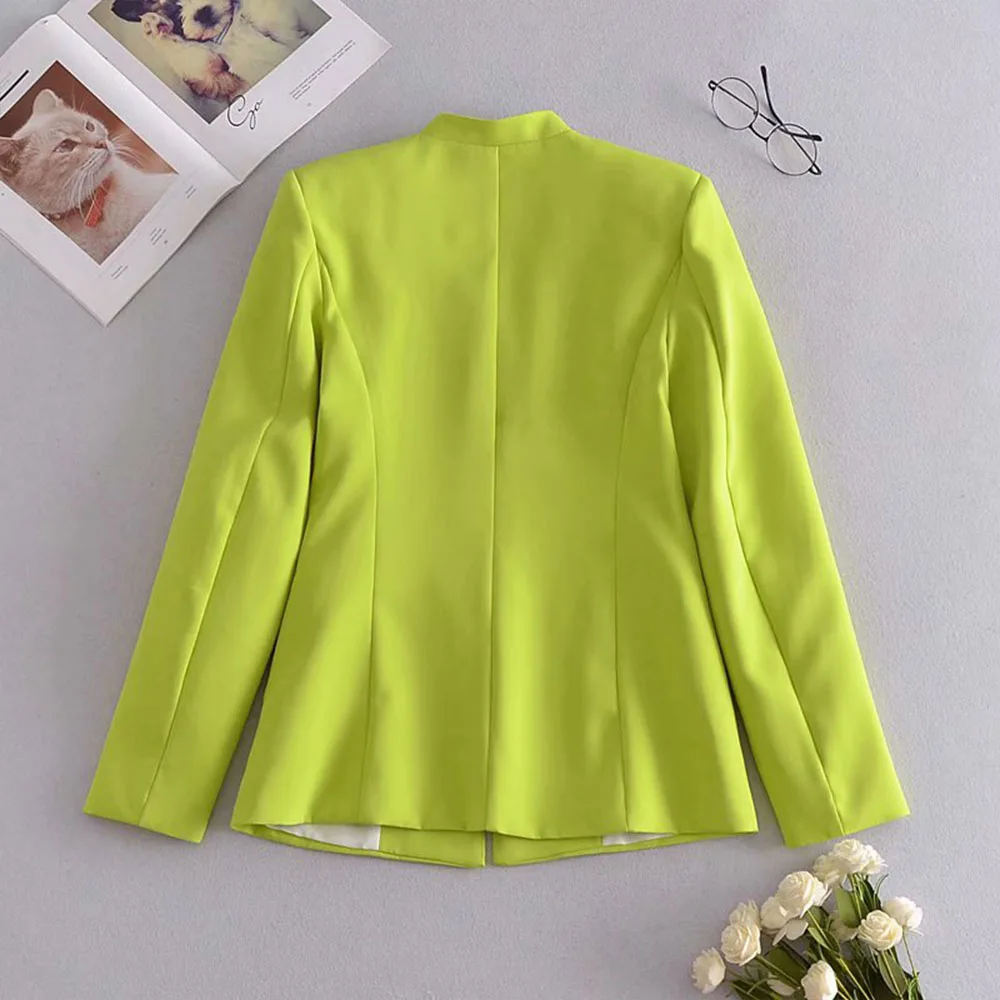 

ZA women's spring and autumn European and American style solid color v-neck no button suit jacket women's suit blazer