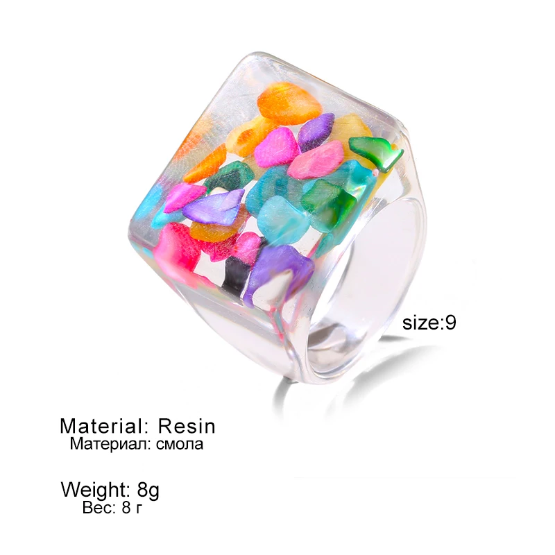 

UMKA 2021 New Colorful Transparent Acrylic Irregular Marble Pattern Ring Resin Tortoise Fruit Flowers Rings for Women Girls