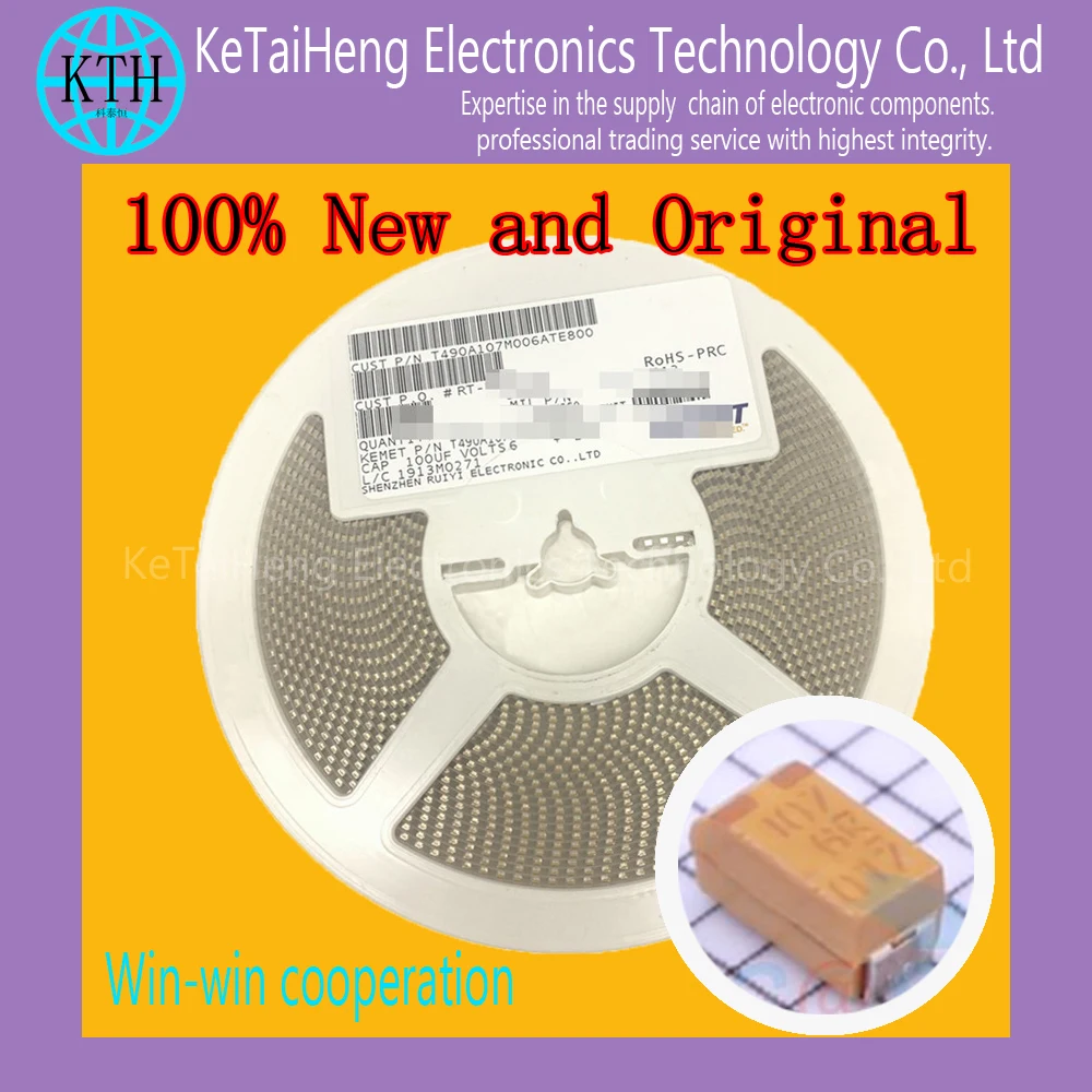 Танталовый конденсатор 20 шт./лот 100 мкФ 20% 6 3 V 1206 SMD T490A107M006ATE800 новый