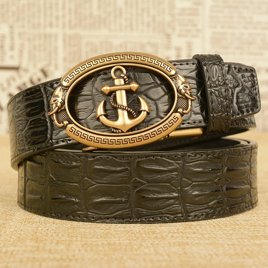 

Fashion personalized Leather Men's belt boat anchor automatic buckle personalized crocodile men's cowboy belt