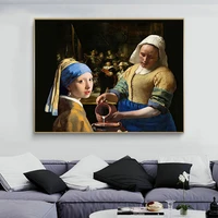 famous girl with wearing pearl earrings the milkmaid wall art canvas paniting poster modern wall art oil painting home decor