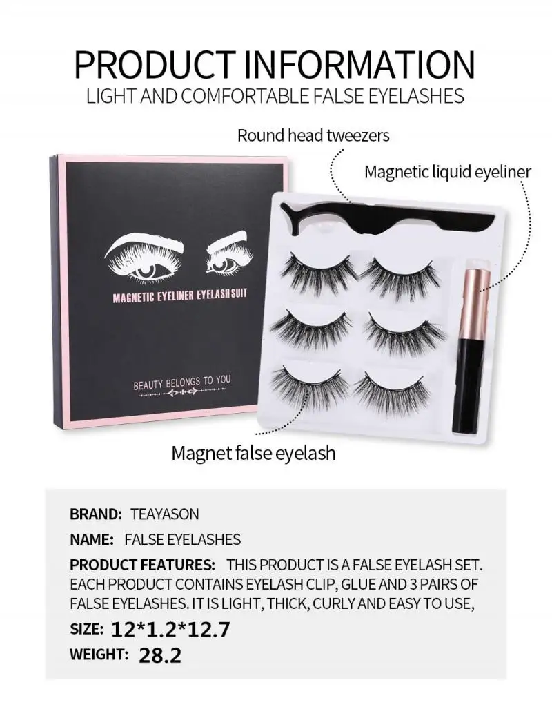 

Three Pairs Of 3D Magnetic Eyeliner Liquid False Eyelashes Set Long Extension Thick Curling Long-lasting Waterproof Dropship