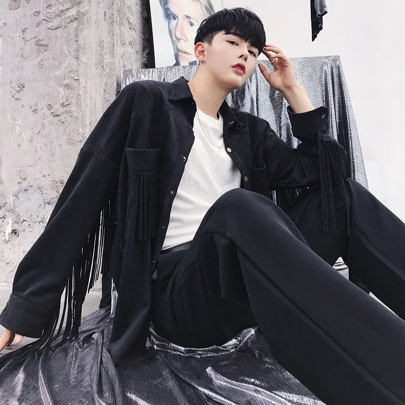 Fringed Shirt Men's Long-sleeved Nightclub Bar Singer Host Banquet Shirt Show Clothes Hair Stylist Trend Camisas Para Hombre