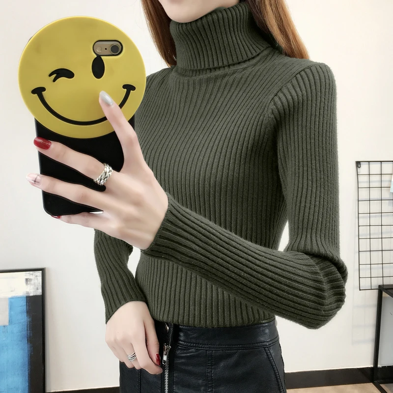 Свитер с высоким воротом женская одежда осенняя зимняя новая трикотажная куртка