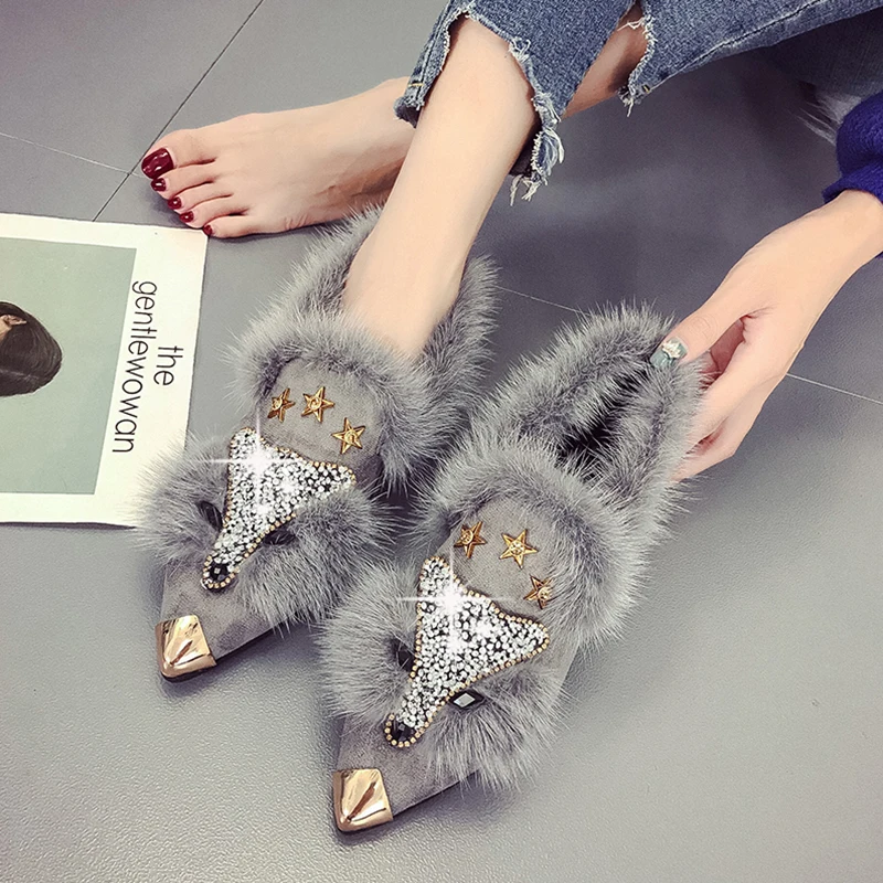 Зимние плюшевые теплые ботинки с рисунком лисы новые женские металлическим