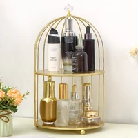 2 layer makeup organizer for cosmetic semi open bird cage shape cosmetic storage rack nail polish makeup holder container
